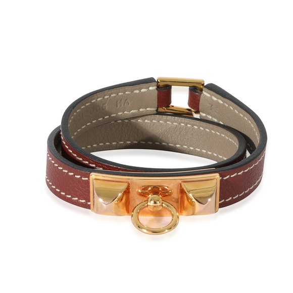 Hermès Jewelry - Hermès Etoupe Rouge H Swift Rivale Double Tour Bracelet GHW
